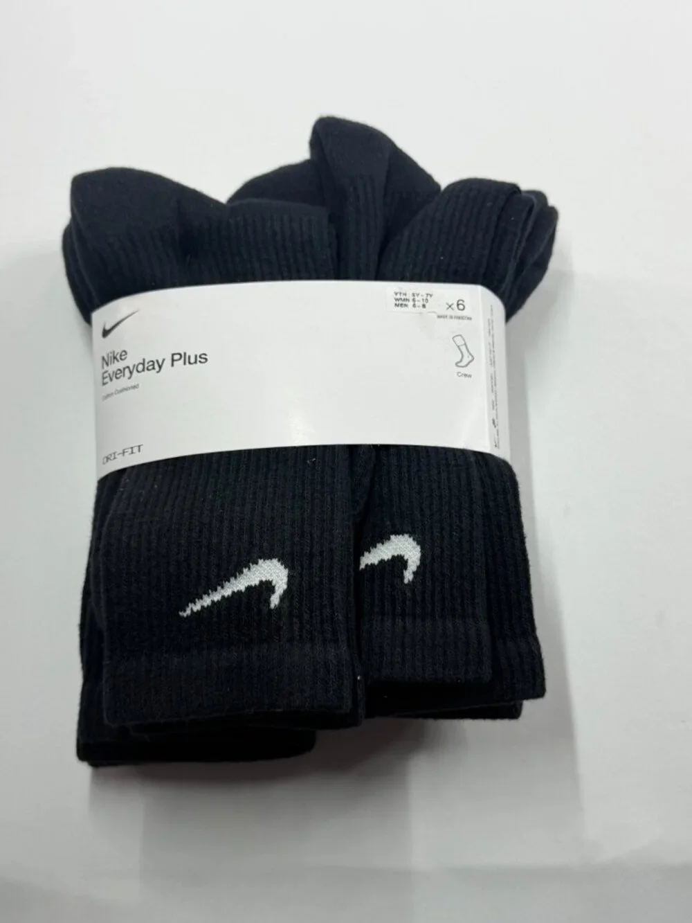 Nike Everyday Plus Cushion Crew Socks 6 Pack Black Dri-FIT Men's Size 6-8 New